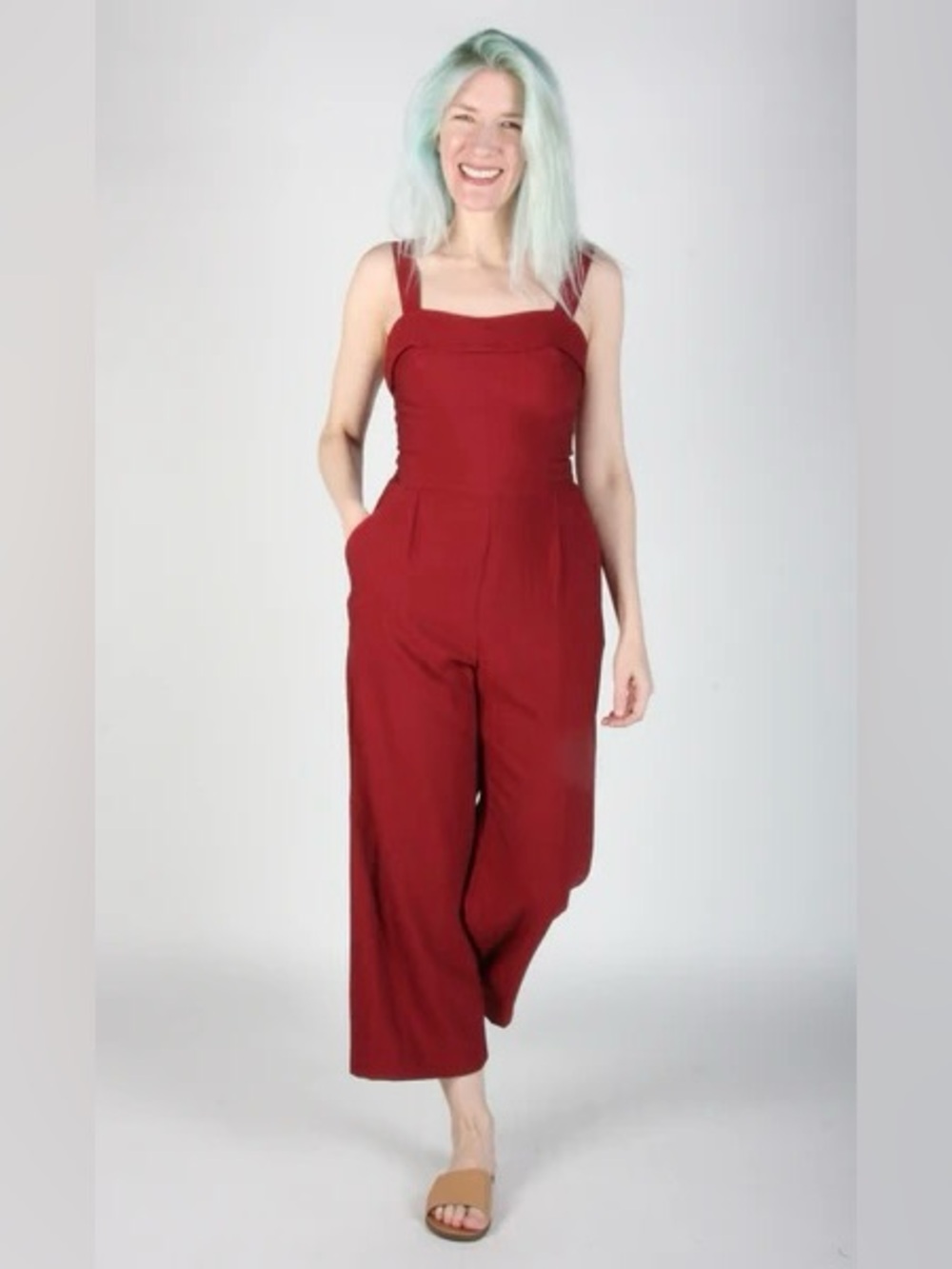 Birds of North America Sandgrouse Jumpsuit Red Cropped Wide Leg 10